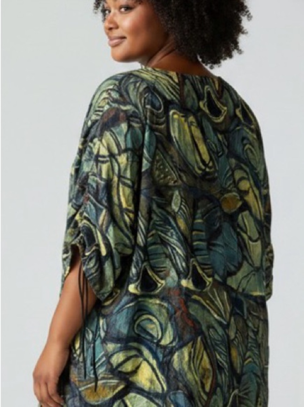 3 Potato Abstract Leaf Print Tunic Top in Teal & Olive XL - Picture 2 of 4